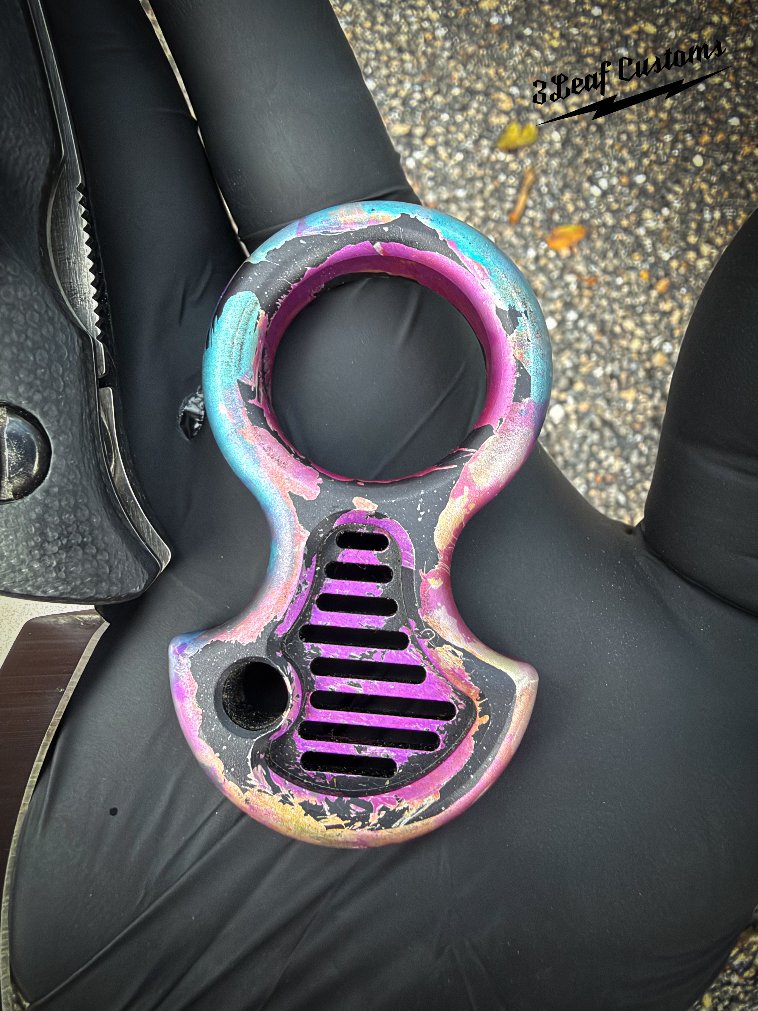 One-off Vented Aluminum No Luck Charm (Splatter Anodized)