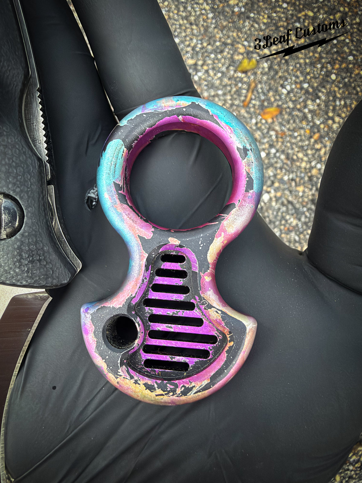 One-off Vented Aluminum No Luck Charm (Splatter Anodized)