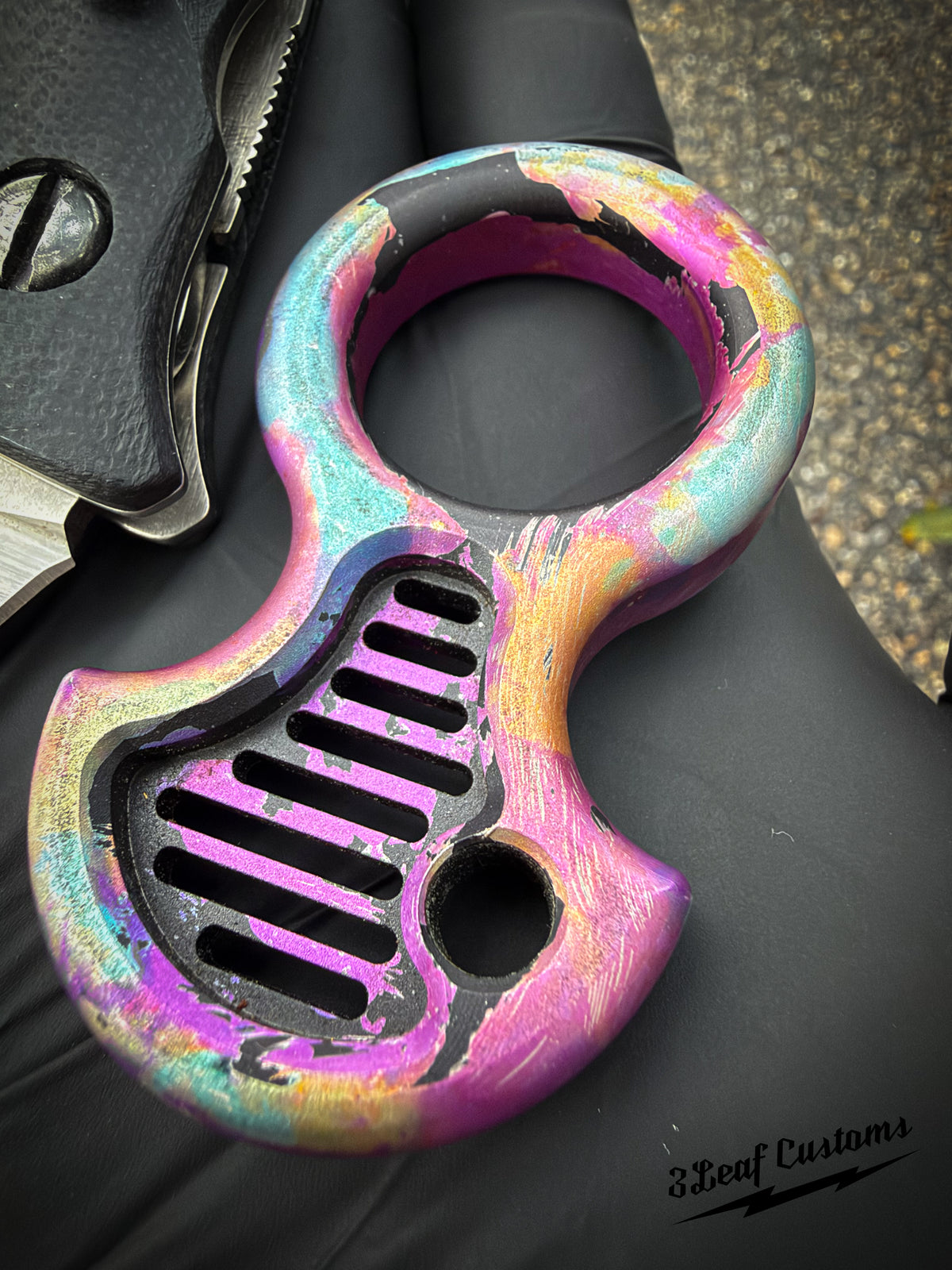 One-off Vented Aluminum No Luck Charm (Splatter Anodized)
