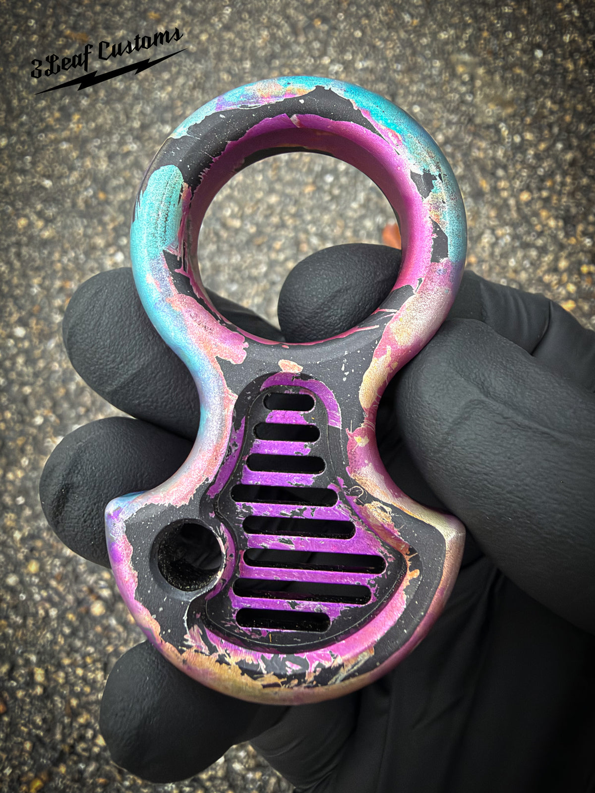 One-off Vented Aluminum No Luck Charm (Splatter Anodized)