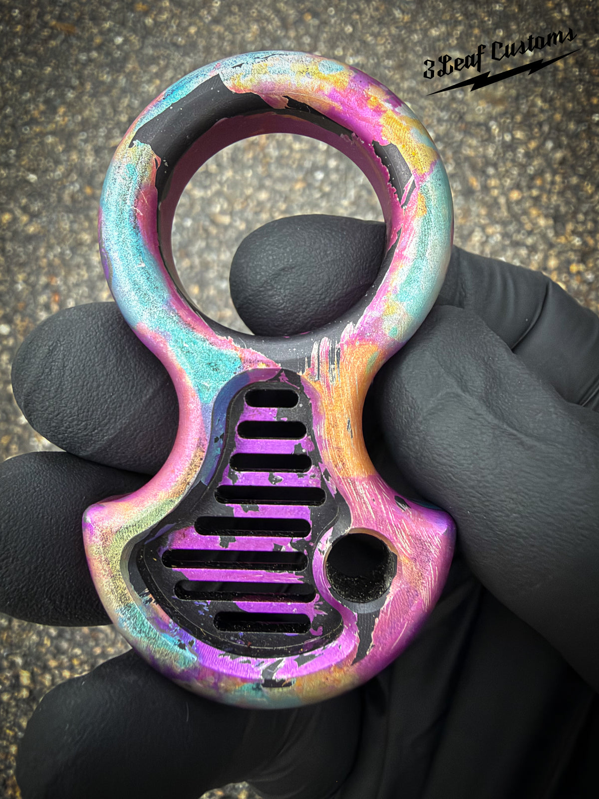 One-off Vented Aluminum No Luck Charm (Splatter Anodized)
