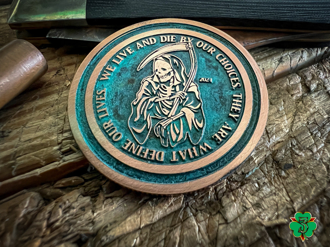 Reaper & Phoenix Coin- Copper w/ Green Patina