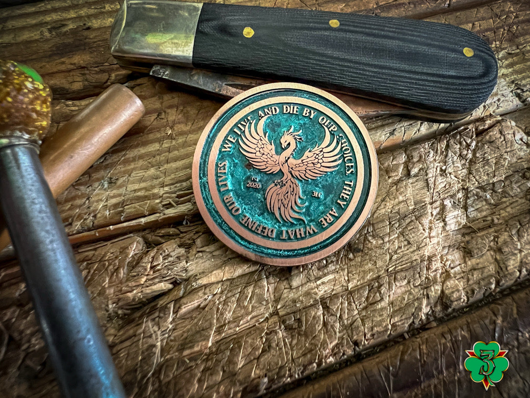 Reaper & Phoenix Coin- Copper w/ Green Patina