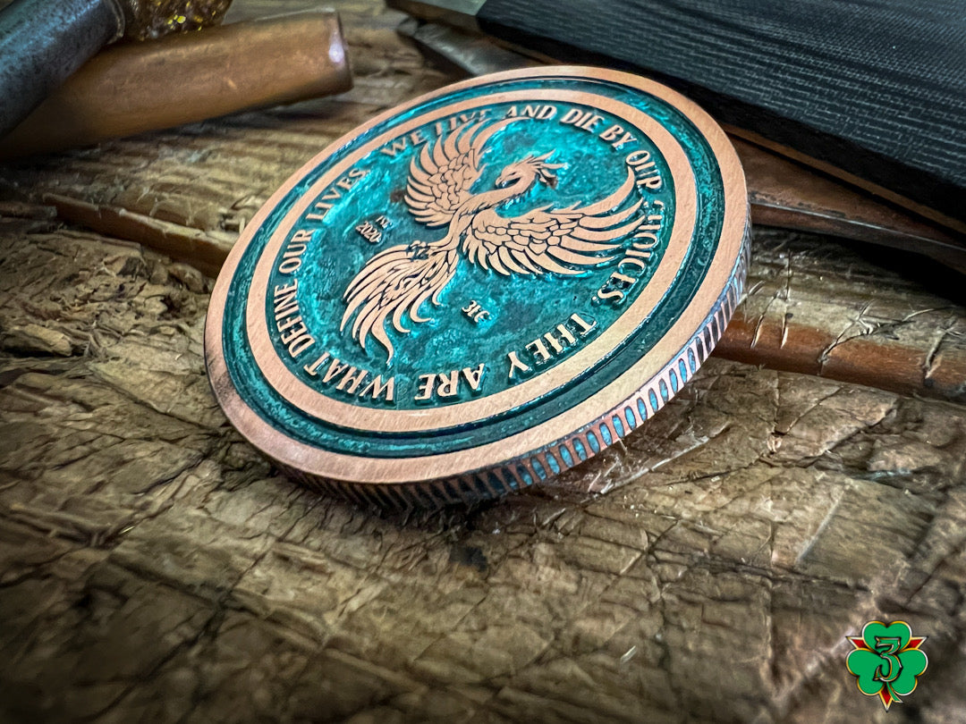 Reaper & Phoenix Coin- Copper w/ Green Patina