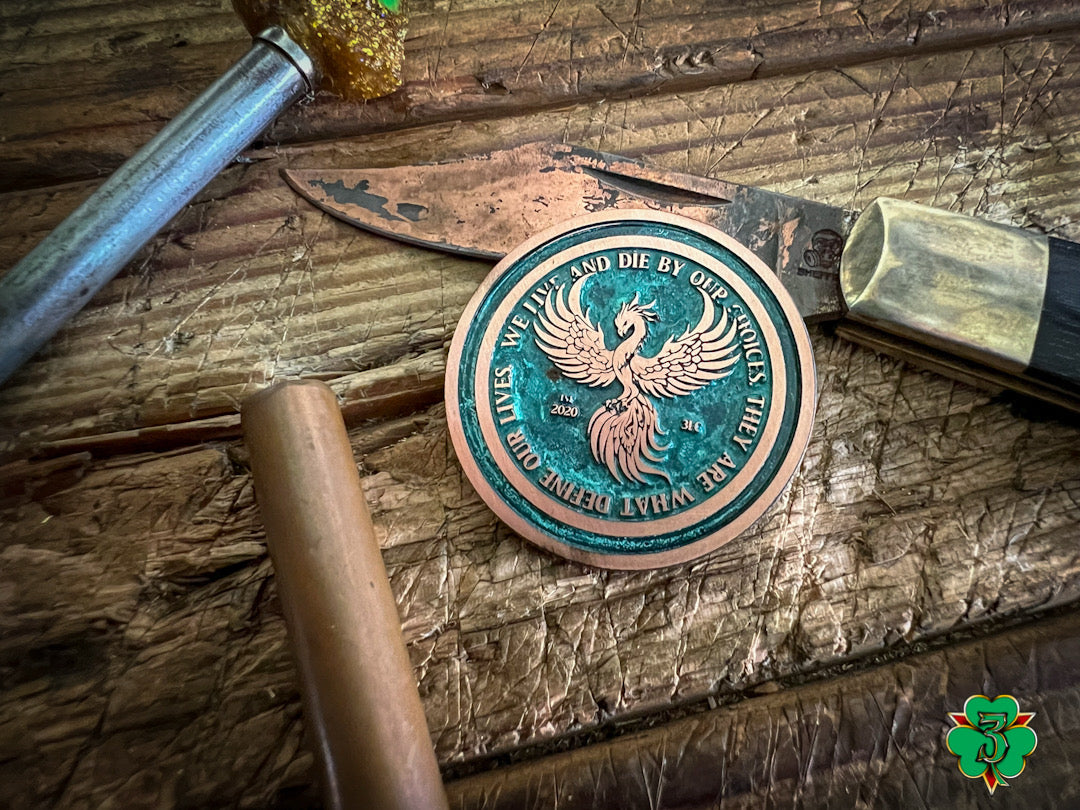 Reaper & Phoenix Coin- Copper w/ Green Patina