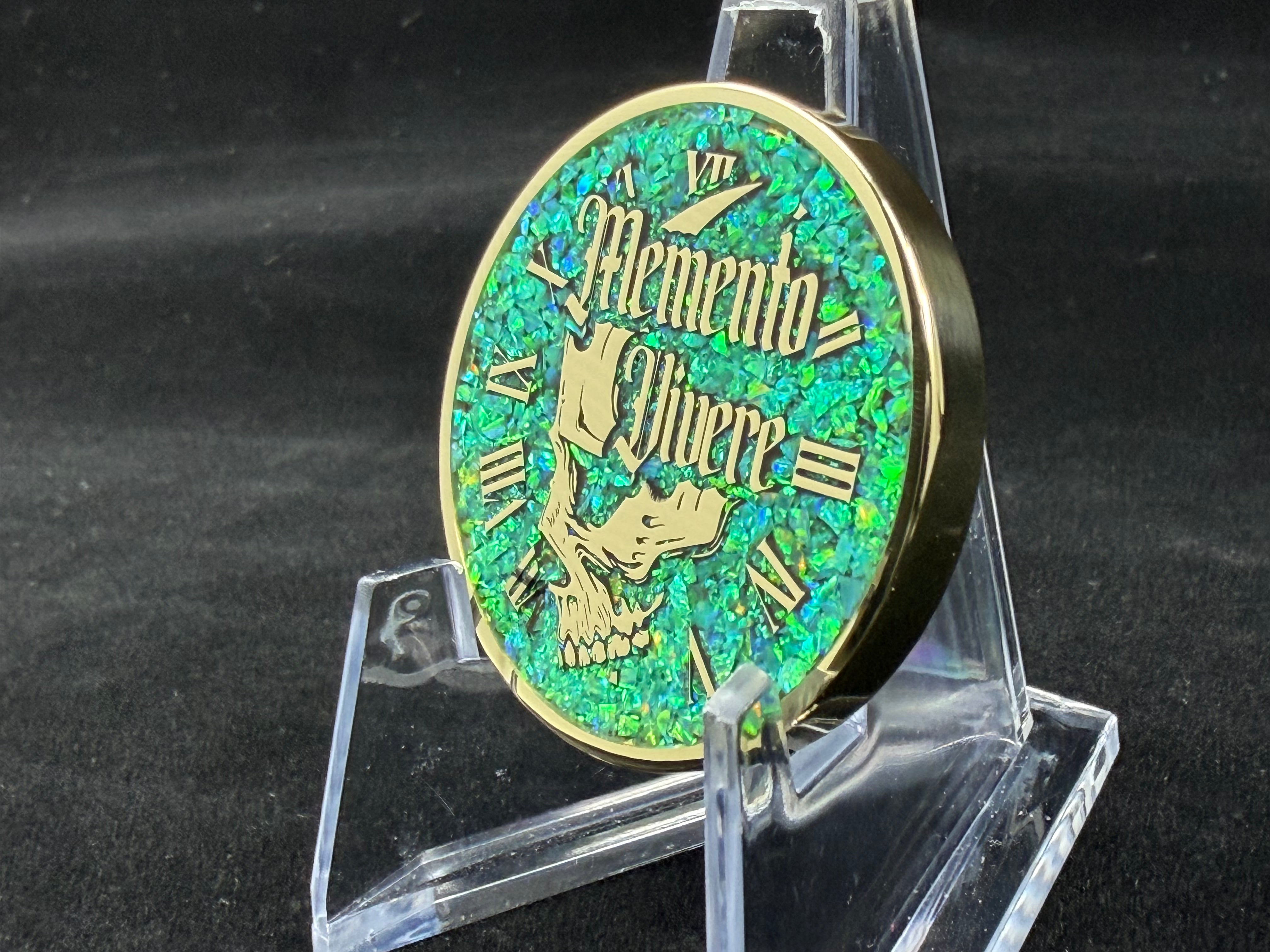Memento Mori/Vivere Challenge Coin w/Nitro Green Opal inlay