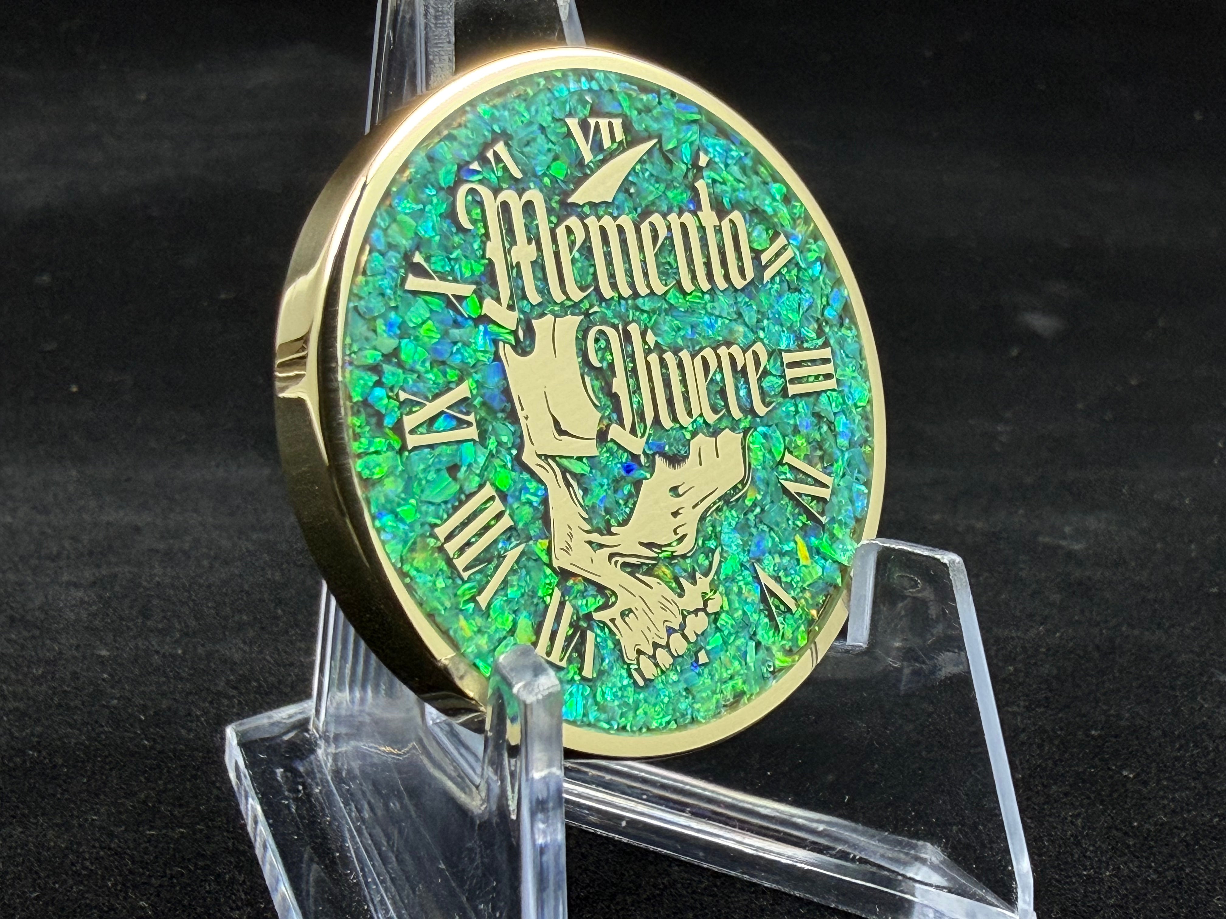 Memento Mori/Vivere Challenge Coin w/Nitro Green Opal inlay