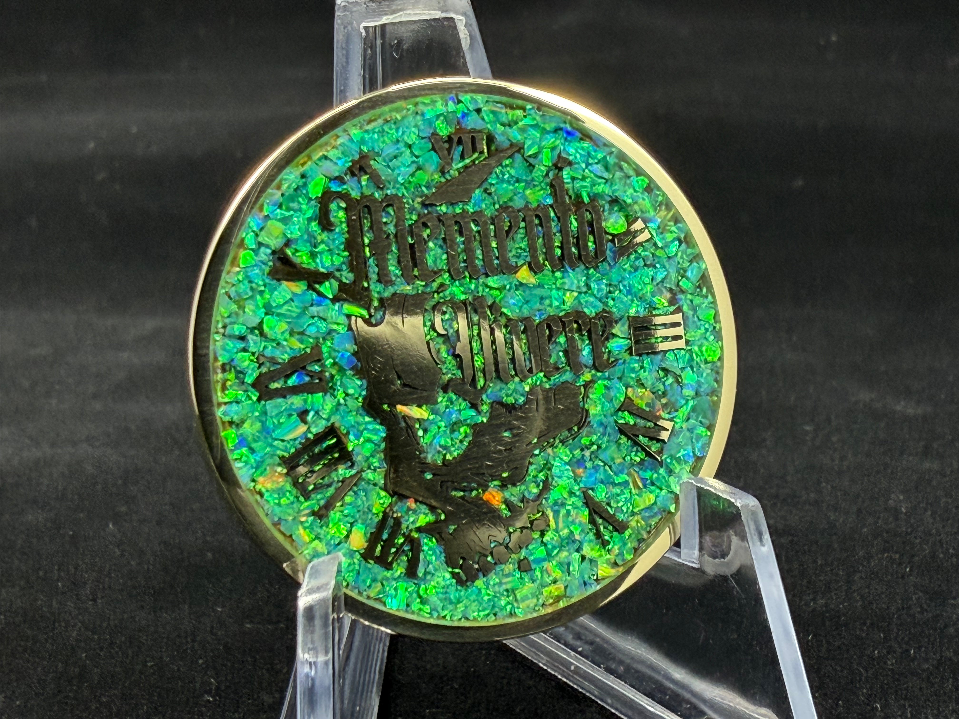 Memento Mori/Vivere Challenge Coin w/Nitro Green Opal inlay