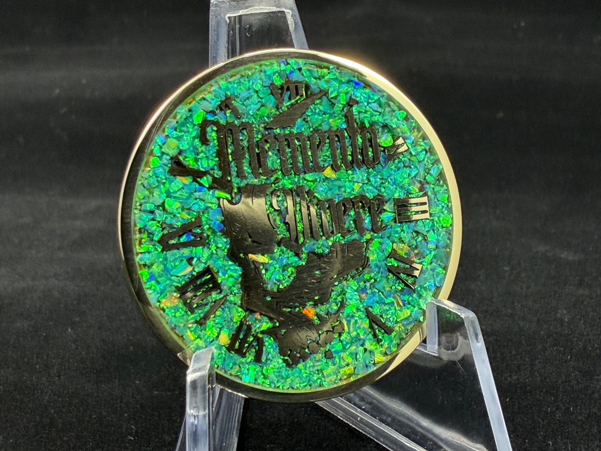 Memento Mori/Vivere Challenge Coin w/Nitro Green Opal inlay
