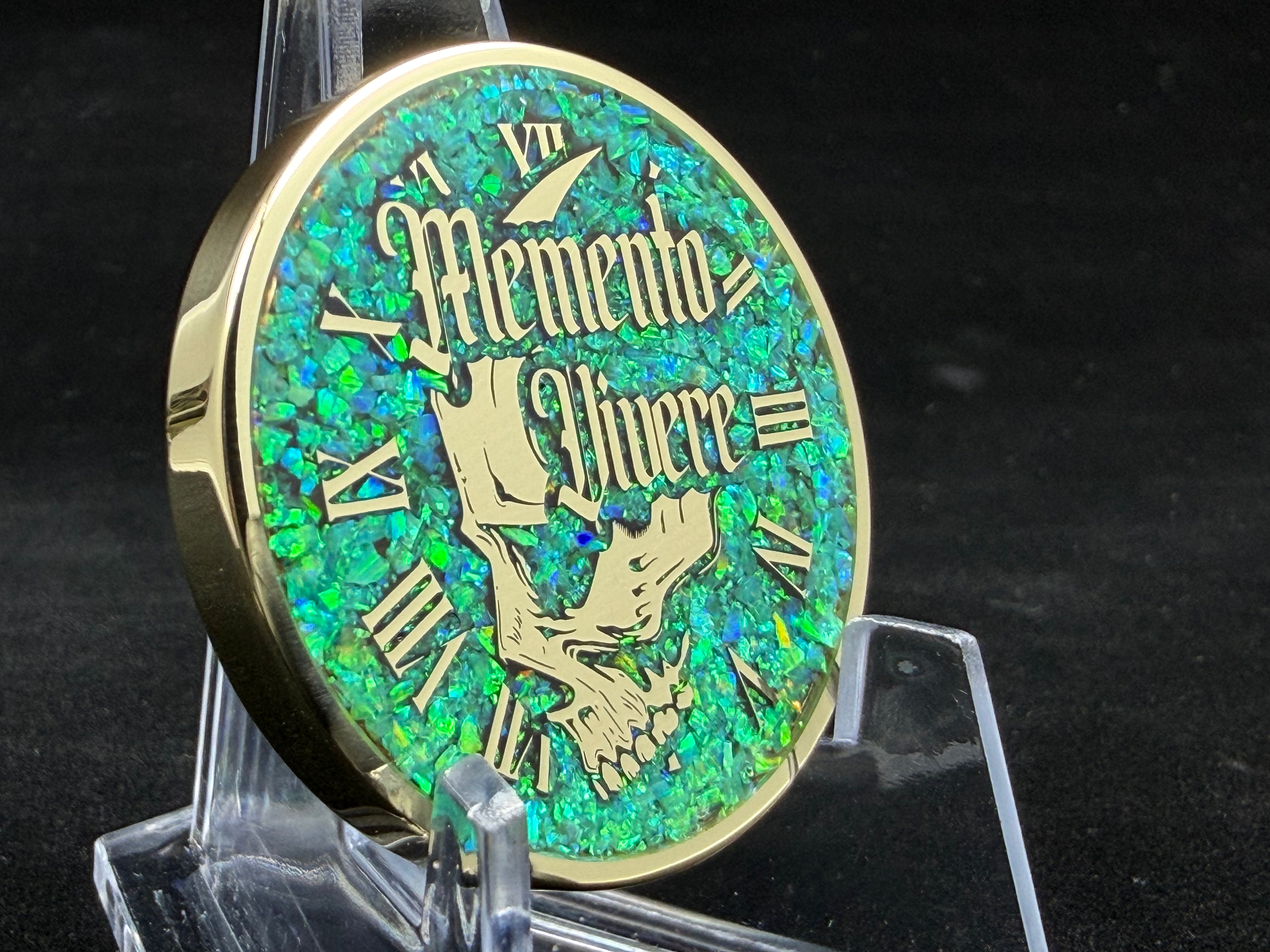 Memento Mori/Vivere Challenge Coin w/Nitro Green Opal inlay