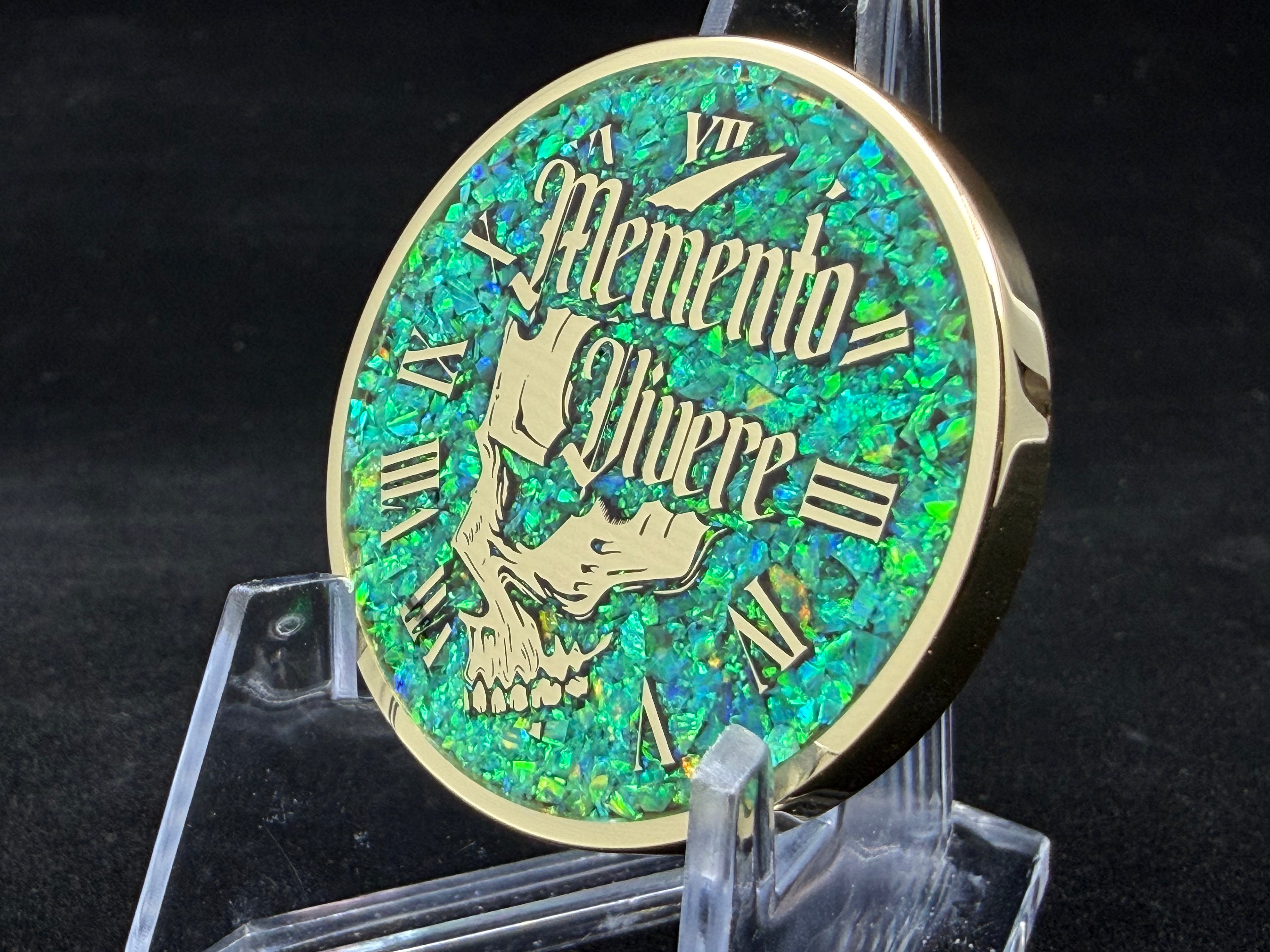 Memento Mori/Vivere Challenge Coin w/Nitro Green Opal inlay