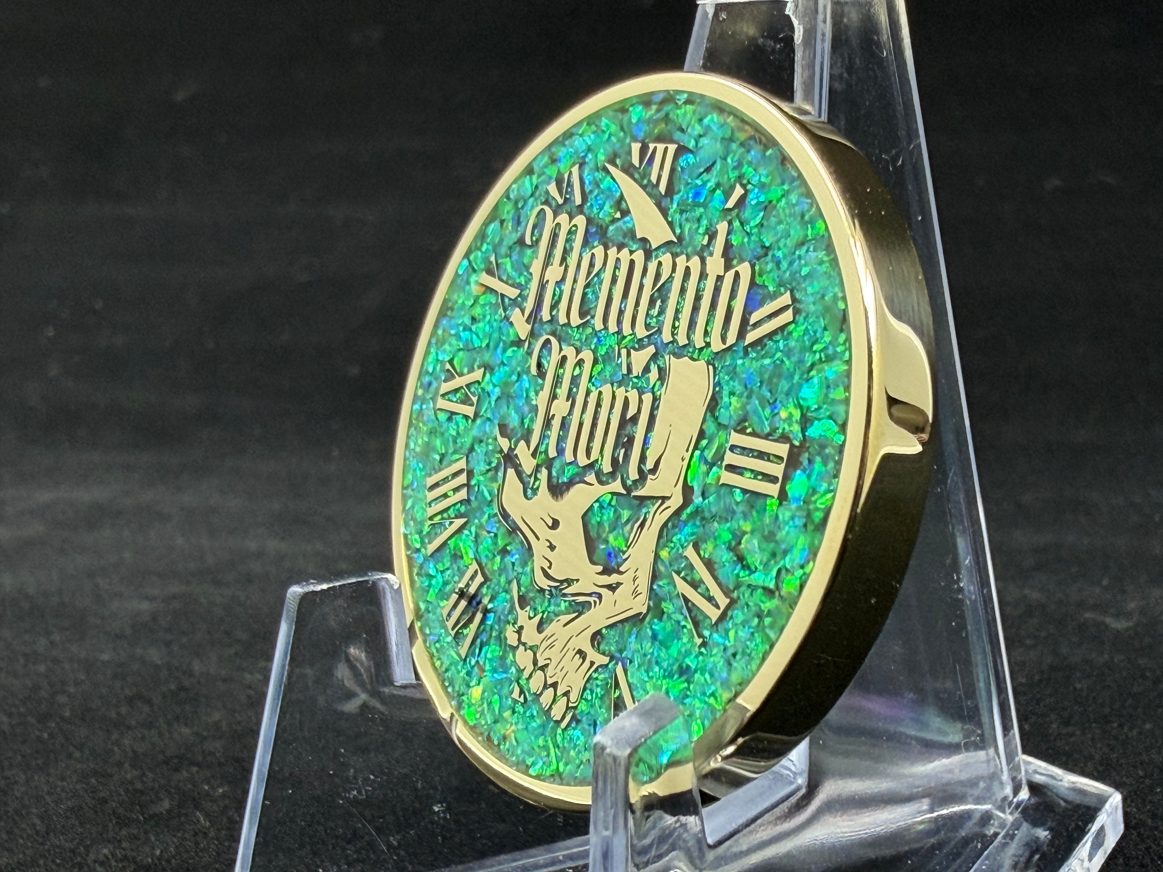 Memento Mori/Vivere Challenge Coin w/Nitro Green Opal inlay