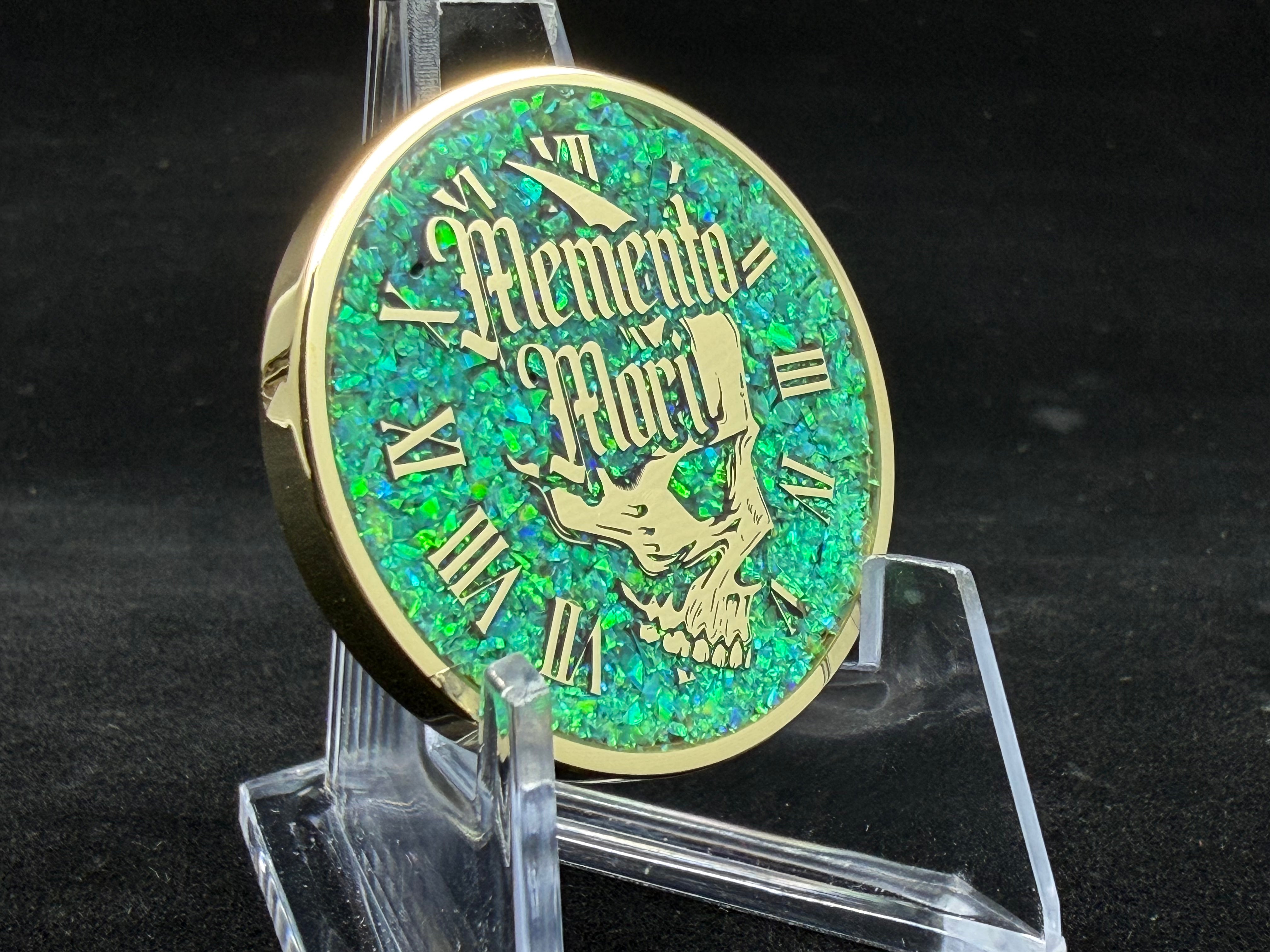 Memento Mori/Vivere Challenge Coin w/Nitro Green Opal inlay