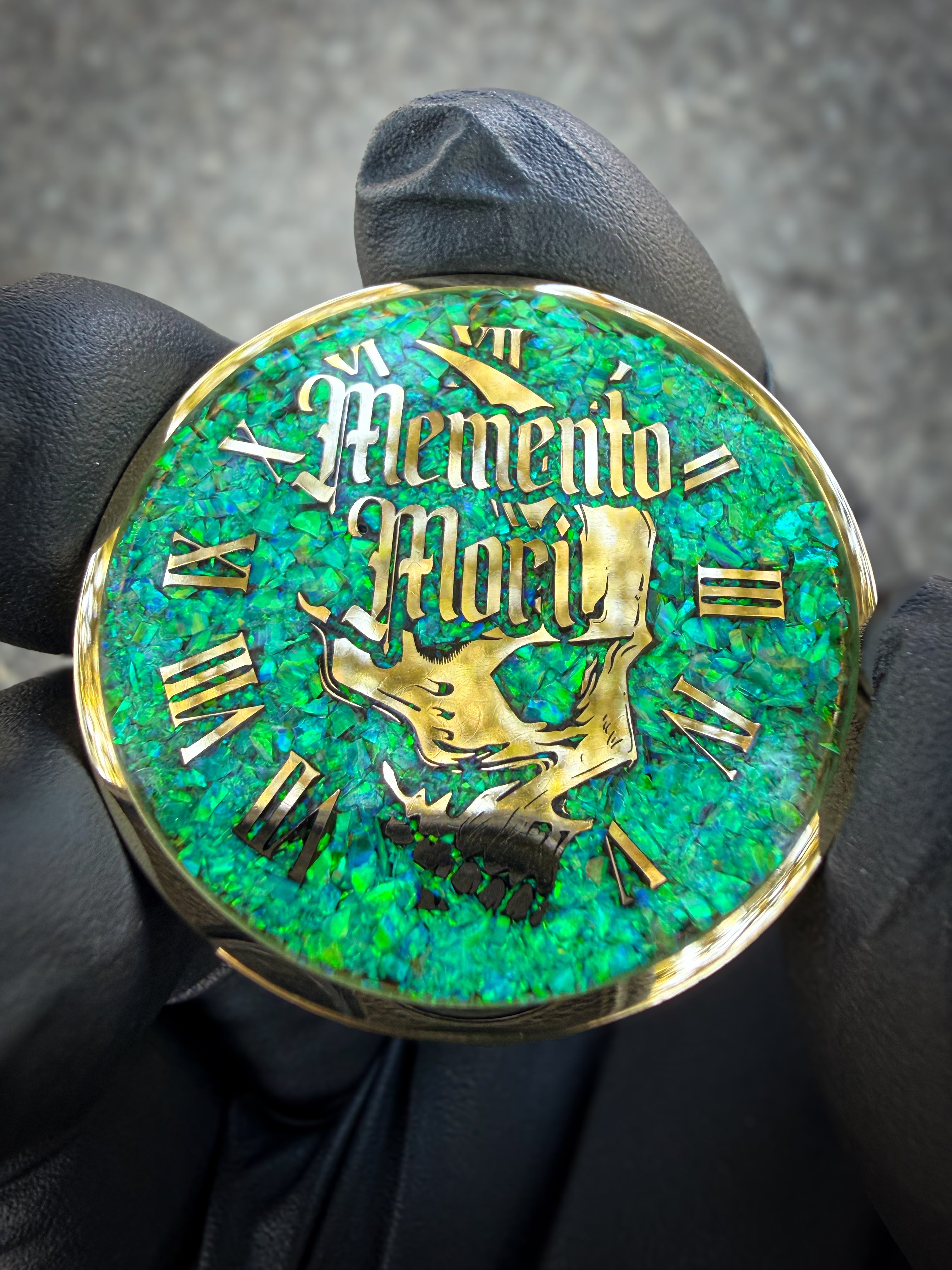 Memento Mori/Vivere Challenge Coin w/Nitro Green Opal inlay