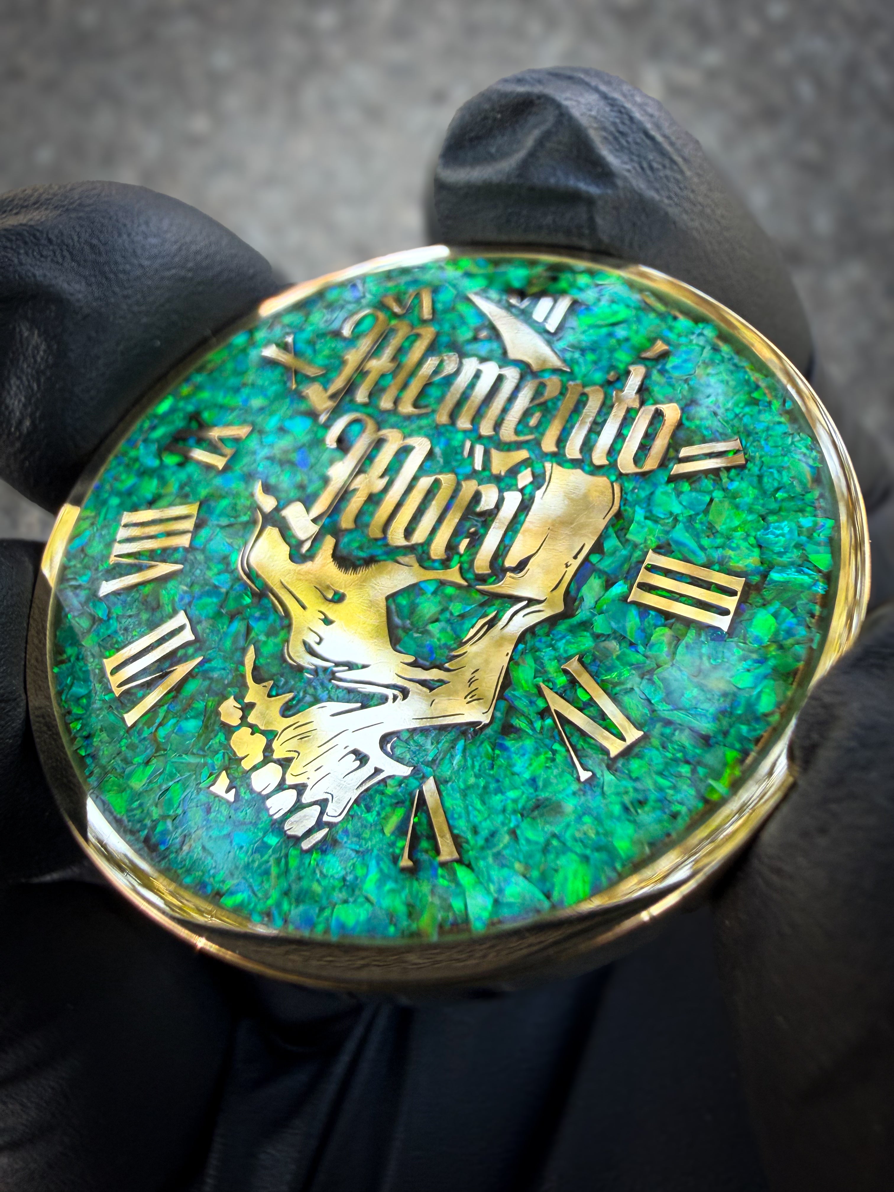 Memento Mori/Vivere Challenge Coin w/Nitro Green Opal inlay