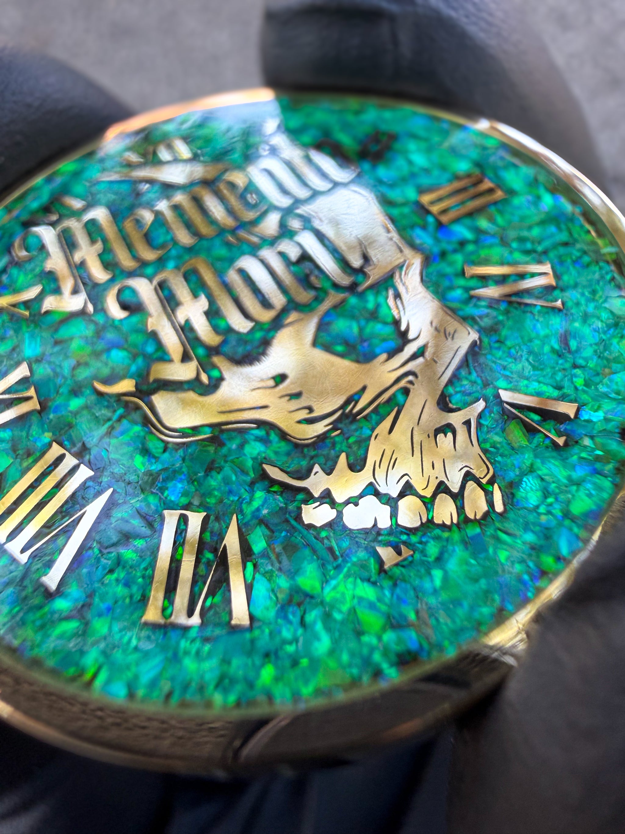 Memento Mori/Vivere Challenge Coin w/Nitro Green Opal inlay