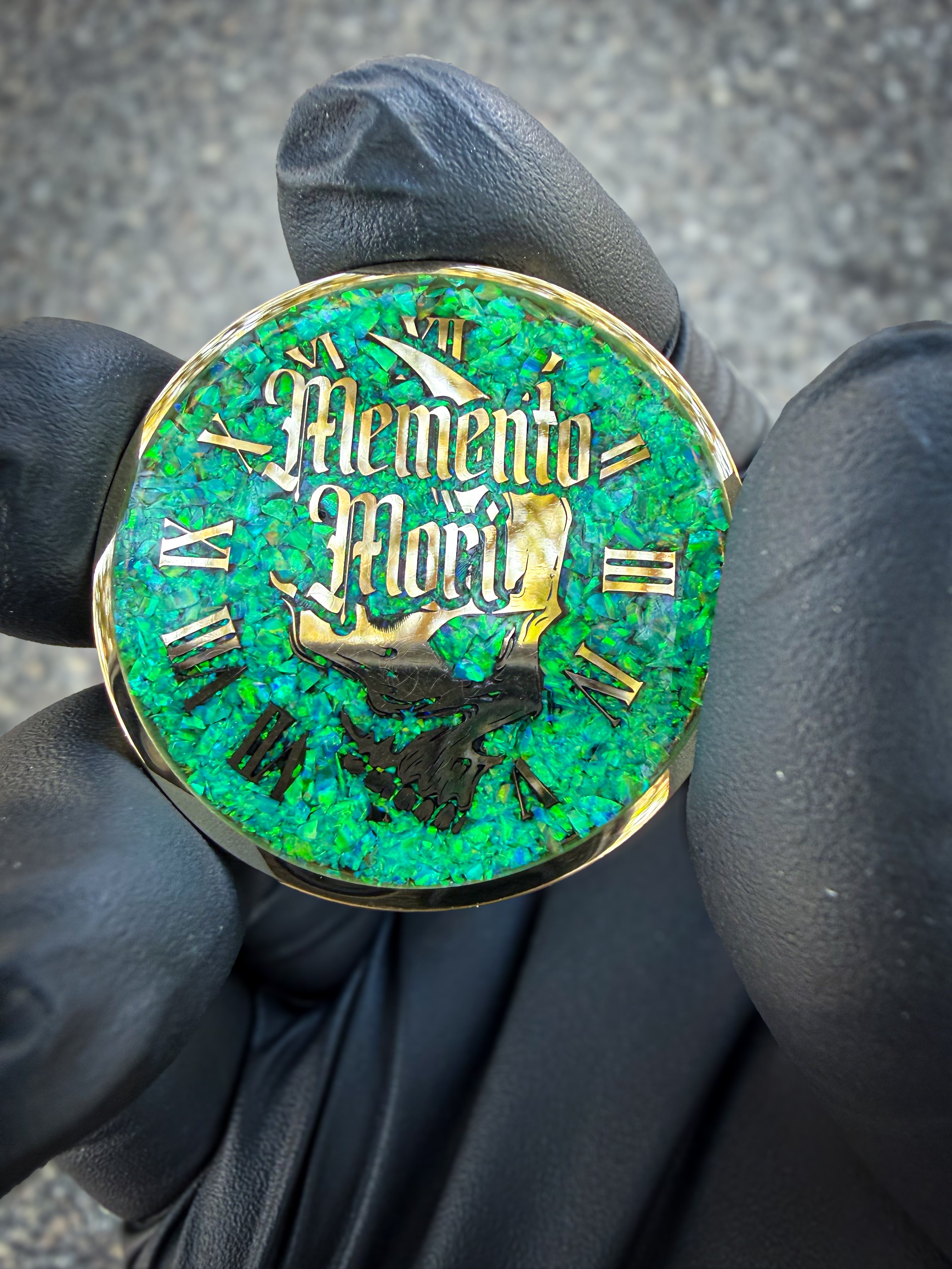 Memento Mori/Vivere Challenge Coin w/Nitro Green Opal inlay