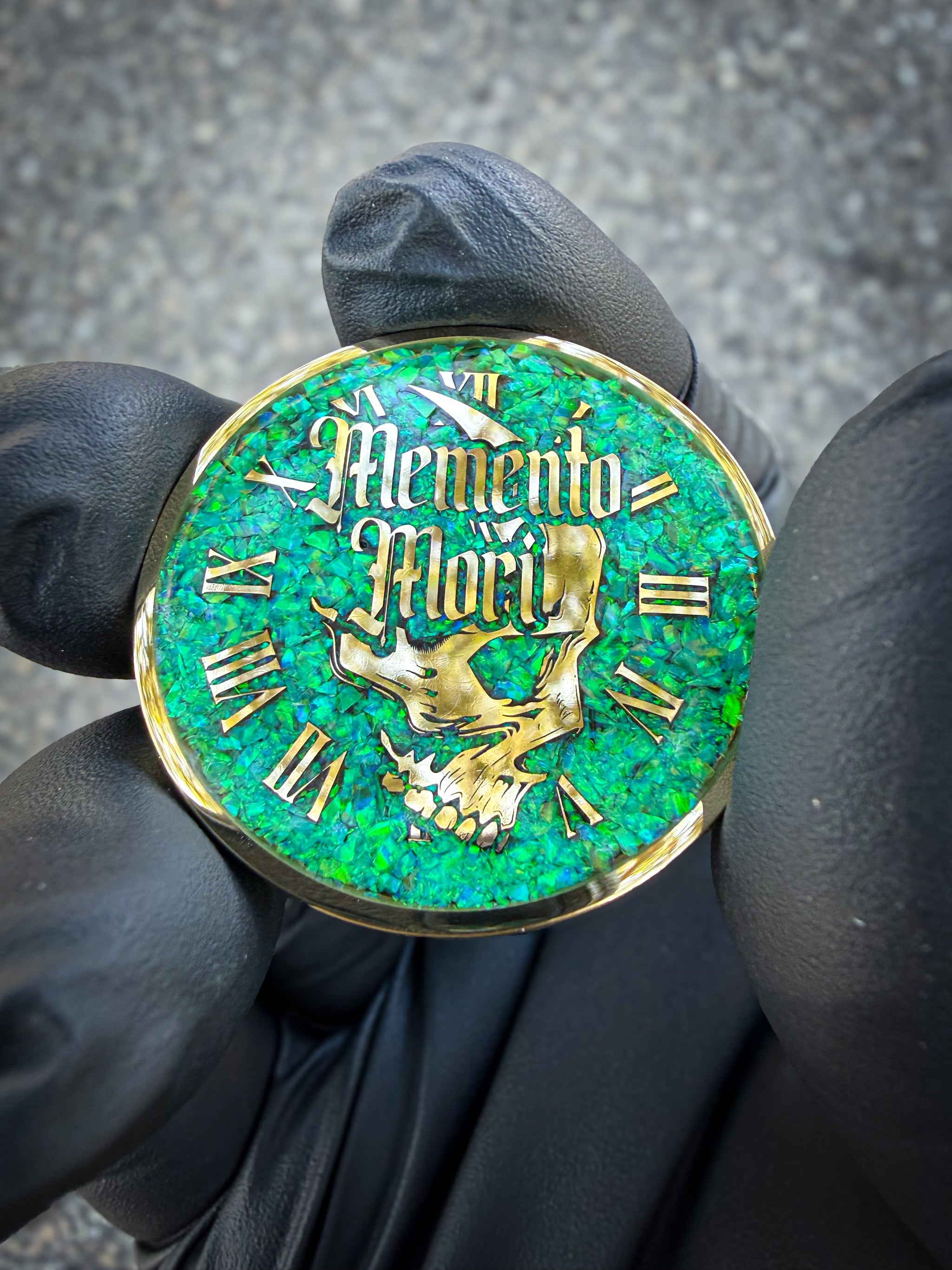 Memento Mori/Vivere Challenge Coin w/Nitro Green Opal inlay