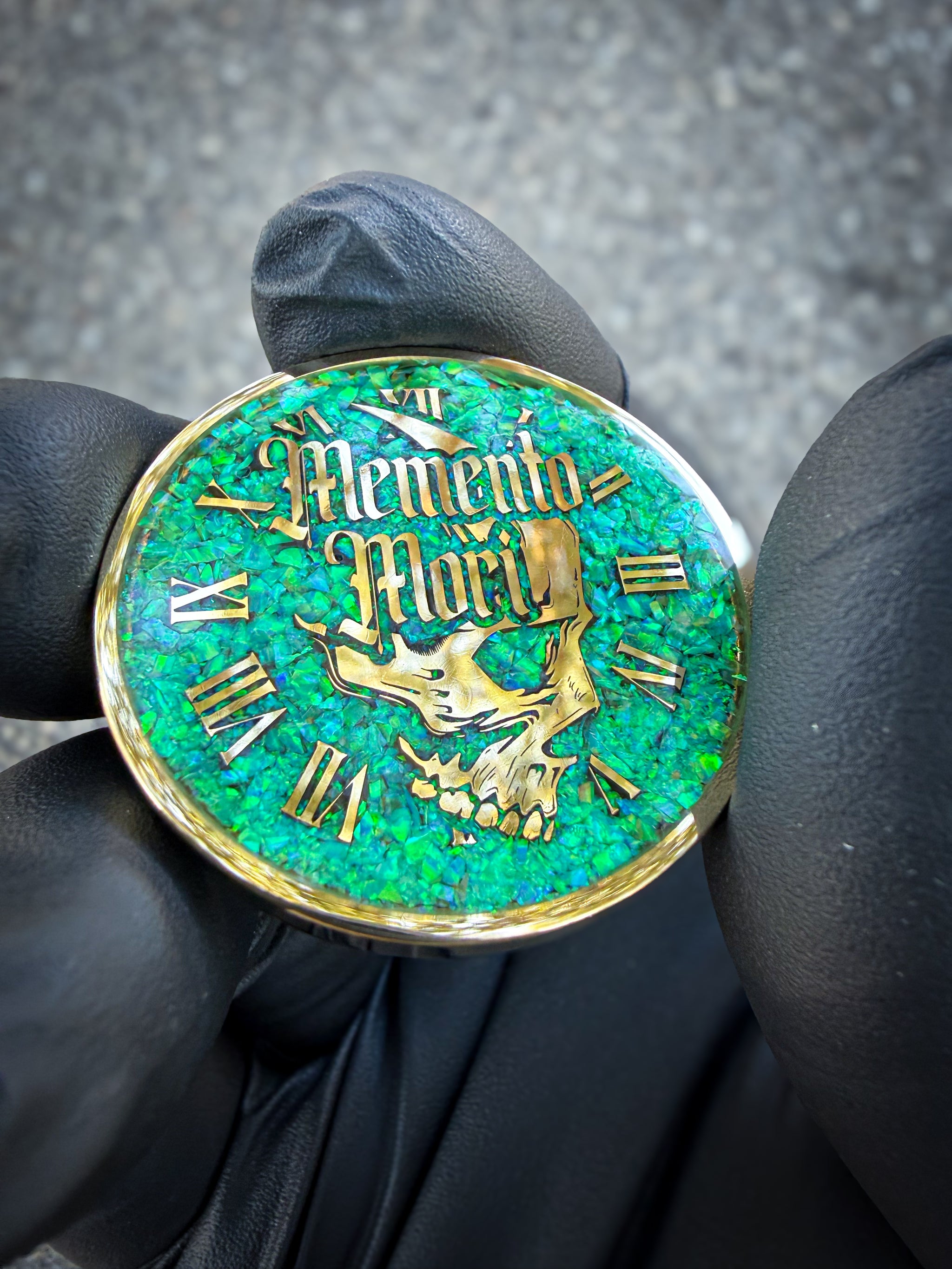 Memento Mori/Vivere Challenge Coin w/Nitro Green Opal inlay