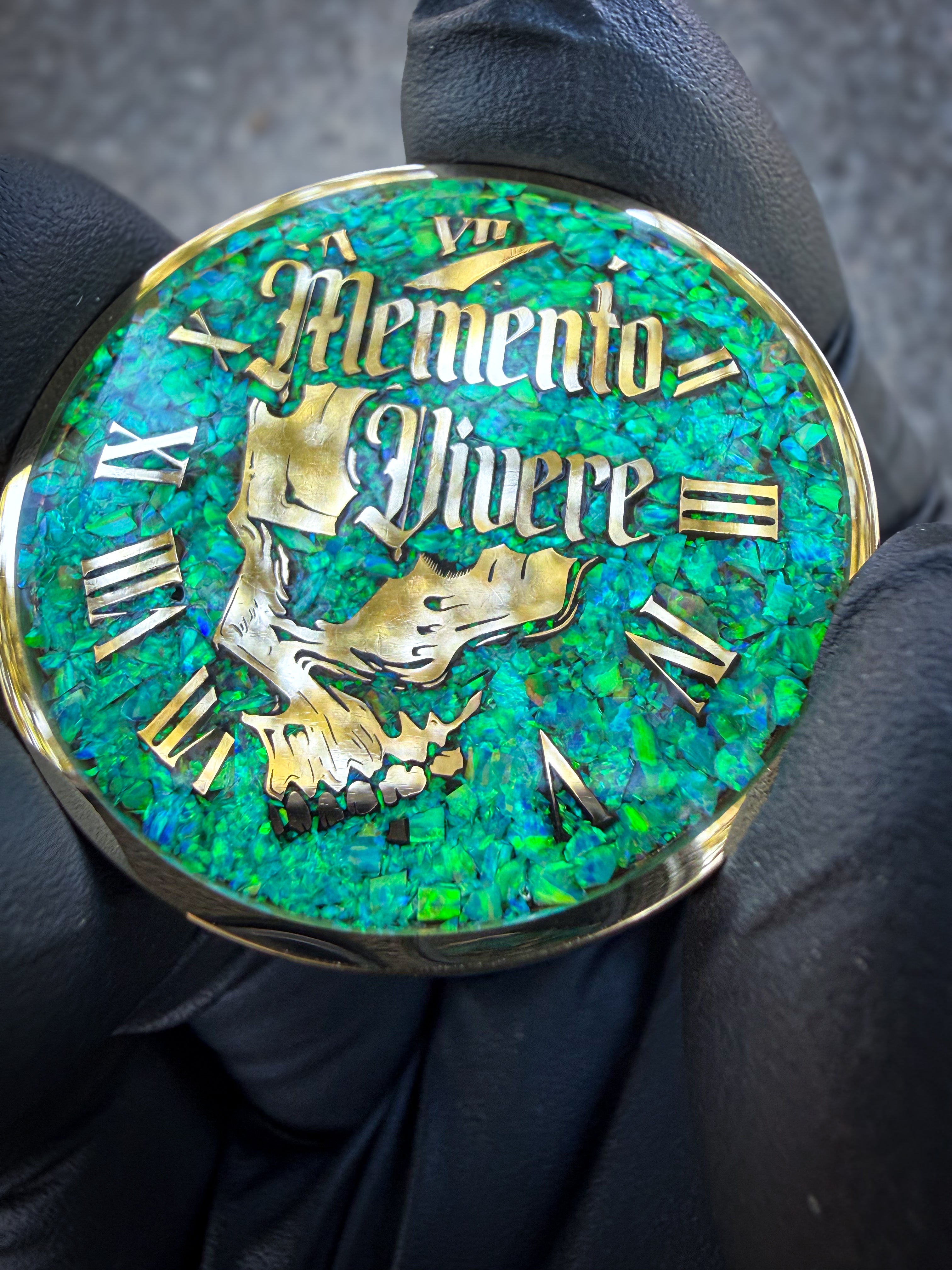 Memento Mori/Vivere Challenge Coin w/Nitro Green Opal inlay