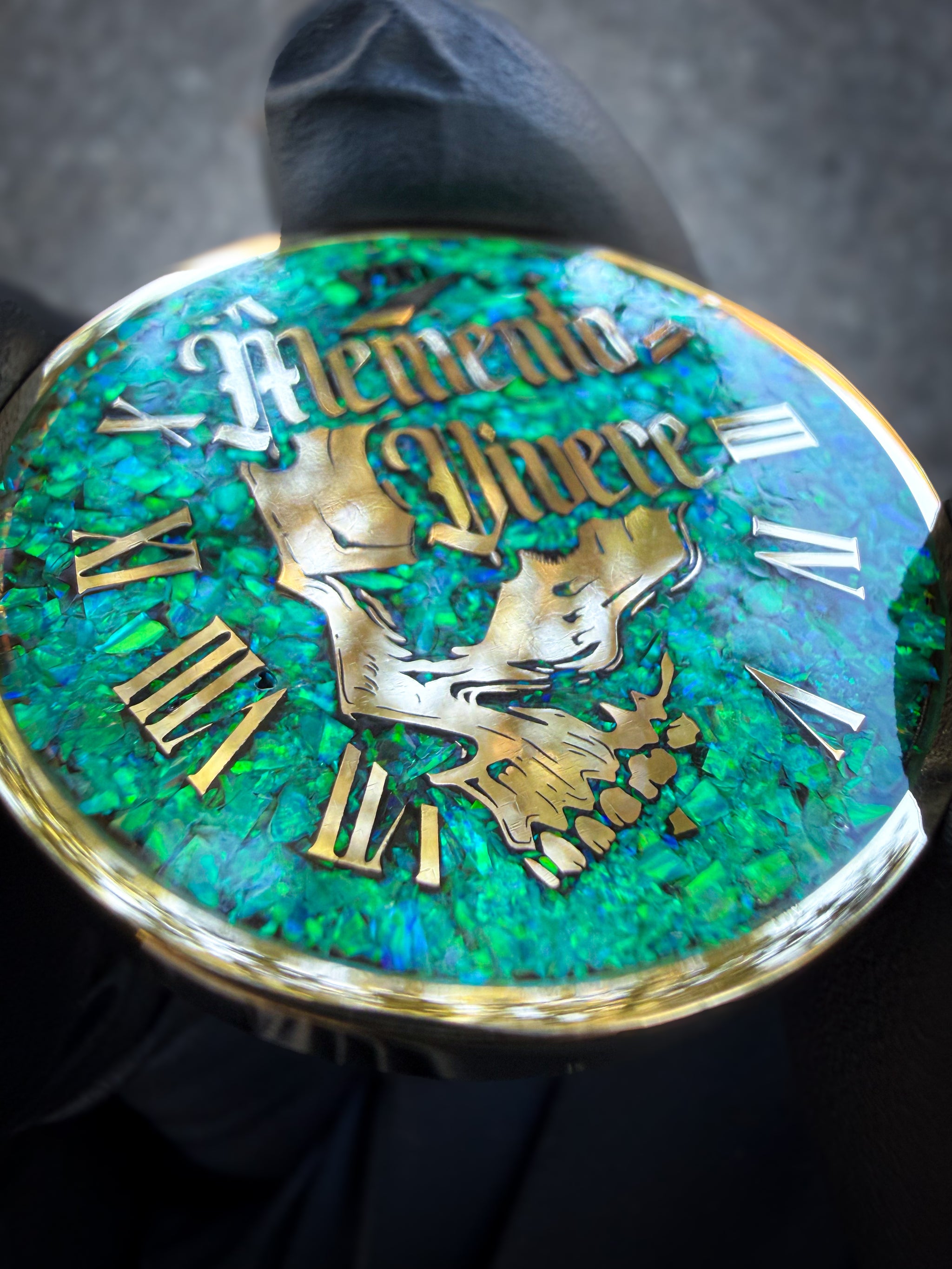 Memento Mori/Vivere Challenge Coin w/Nitro Green Opal inlay