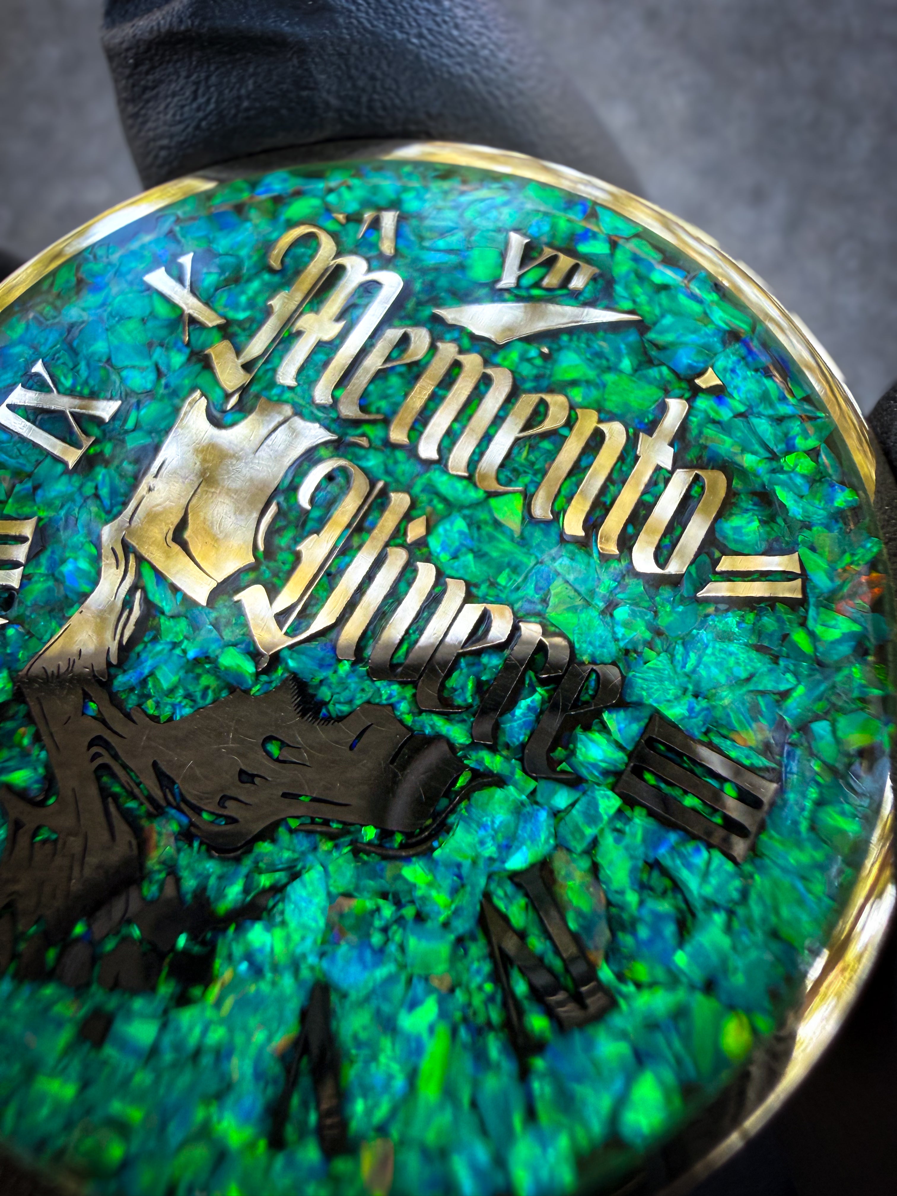 Memento Mori/Vivere Challenge Coin w/Nitro Green Opal inlay
