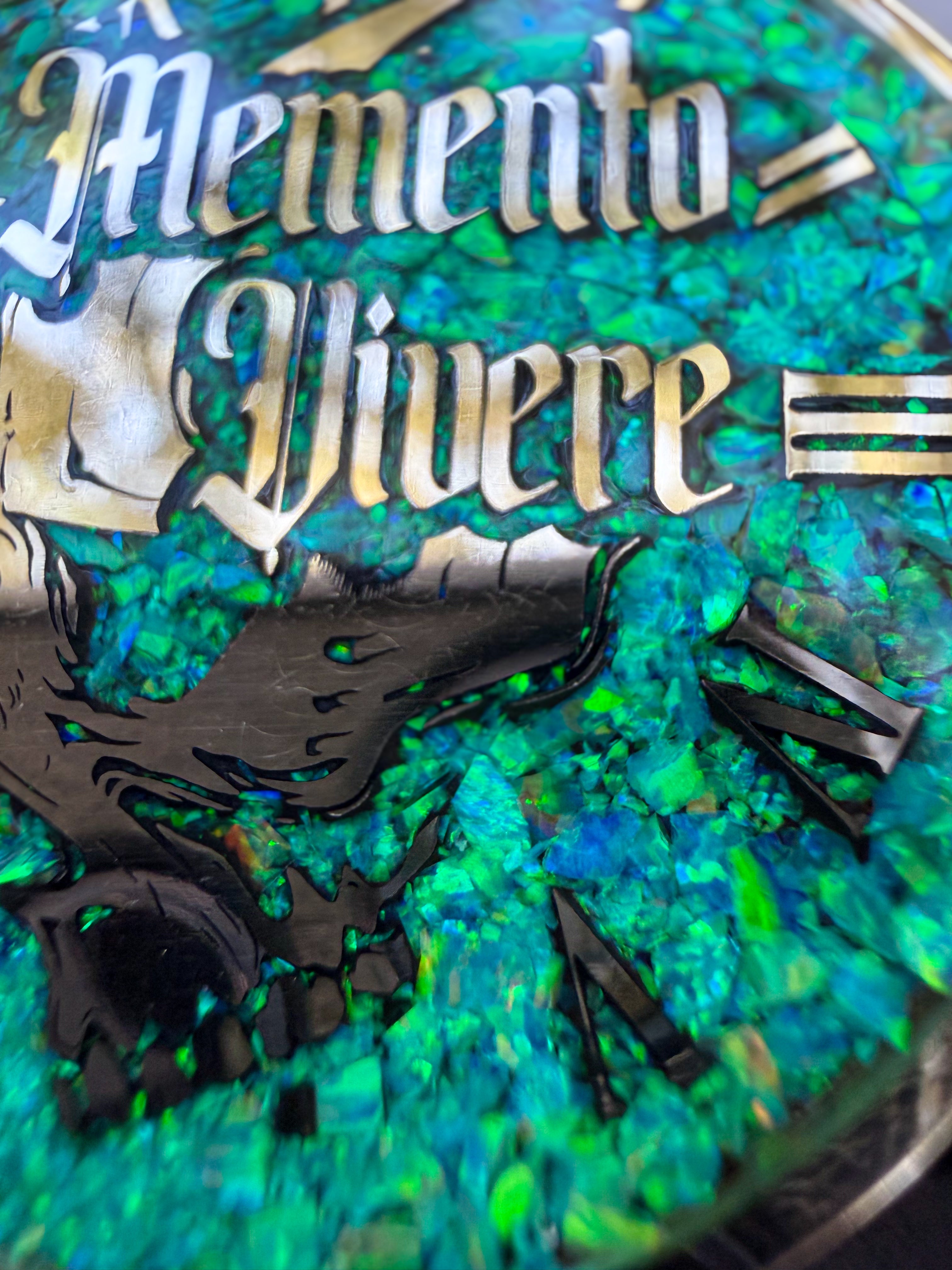 Memento Mori/Vivere Challenge Coin w/Nitro Green Opal inlay
