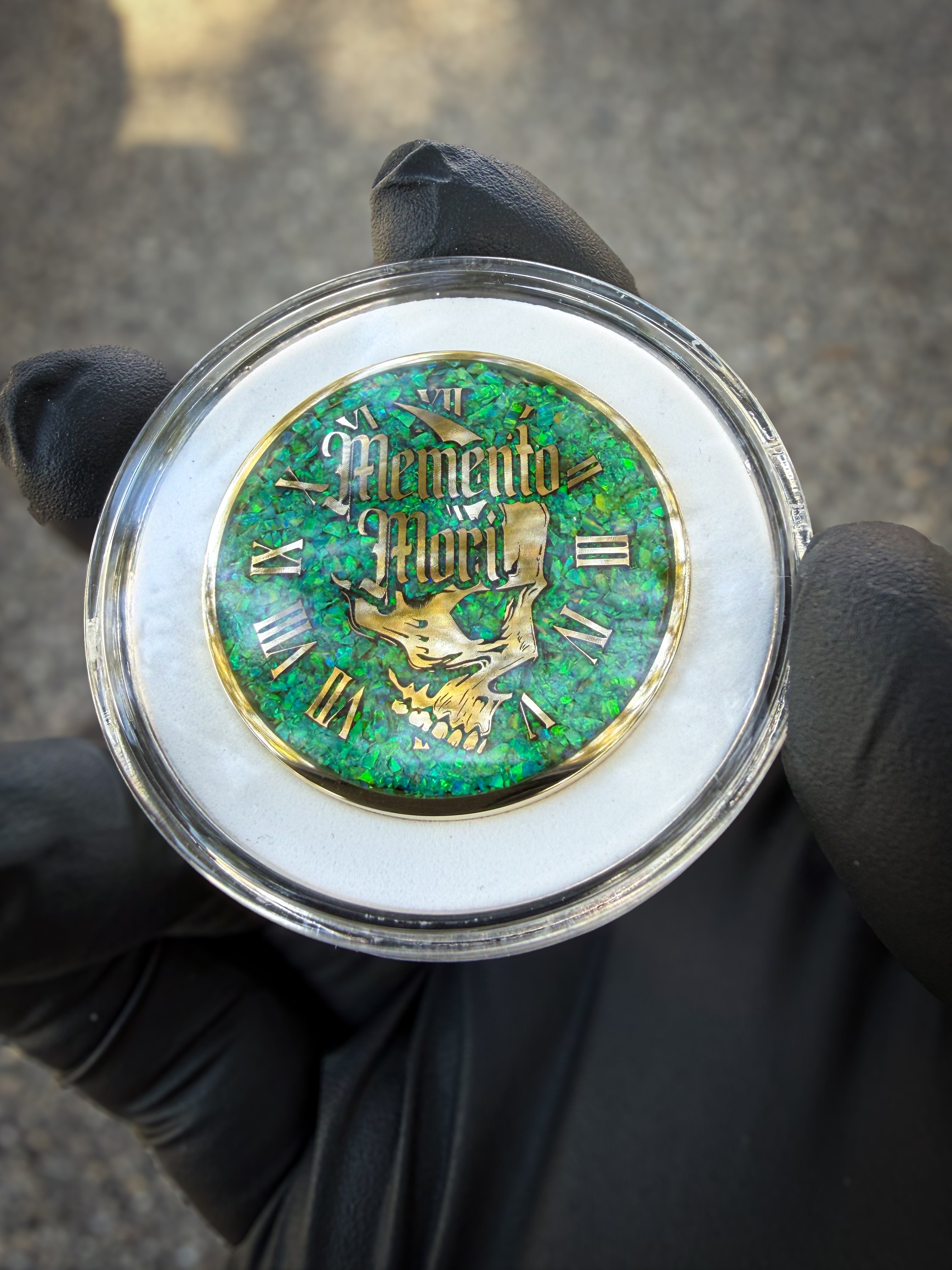 Memento Mori/Vivere Challenge Coin w/Nitro Green Opal inlay