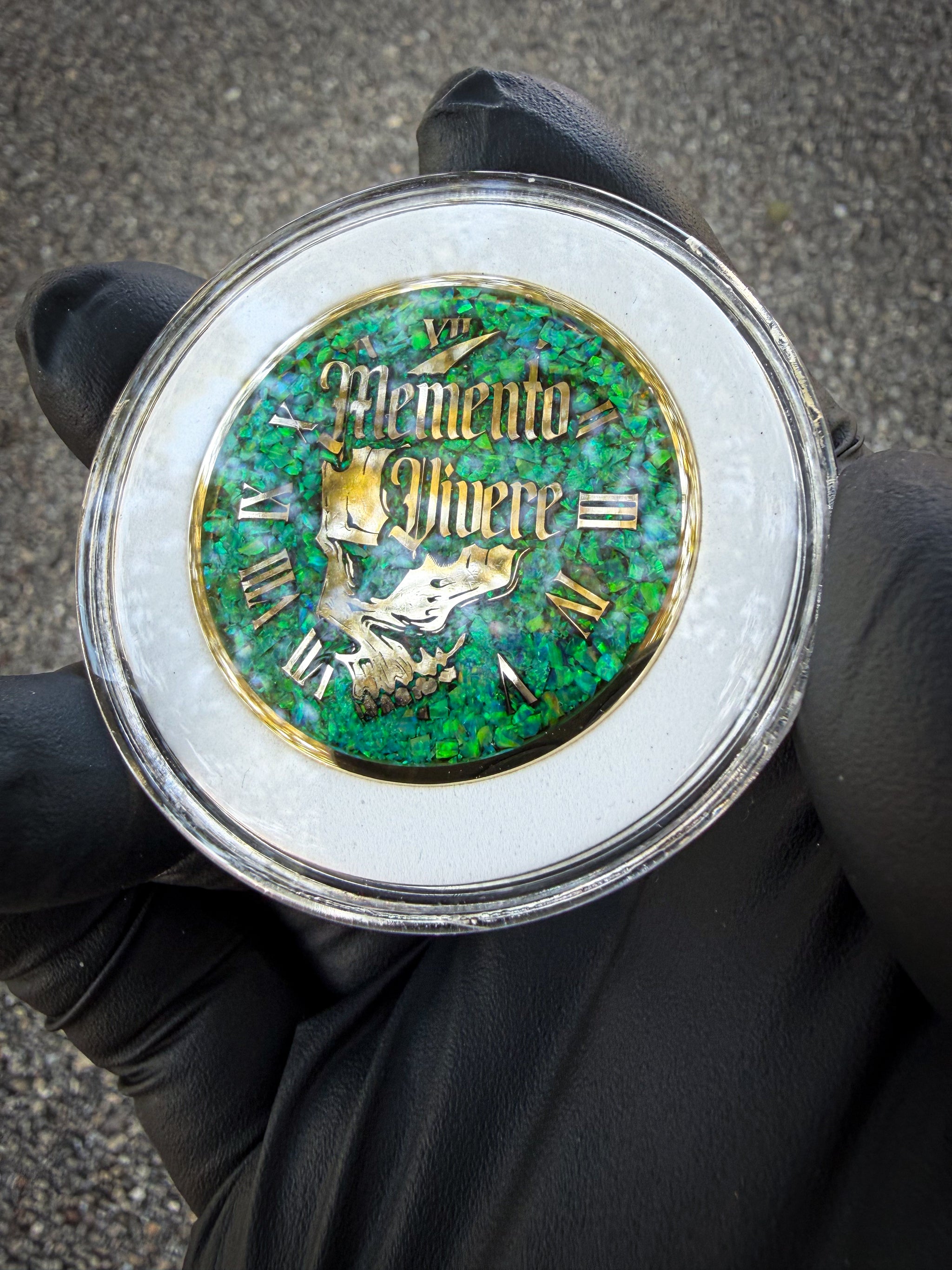 Memento Mori/Vivere Challenge Coin w/Nitro Green Opal inlay