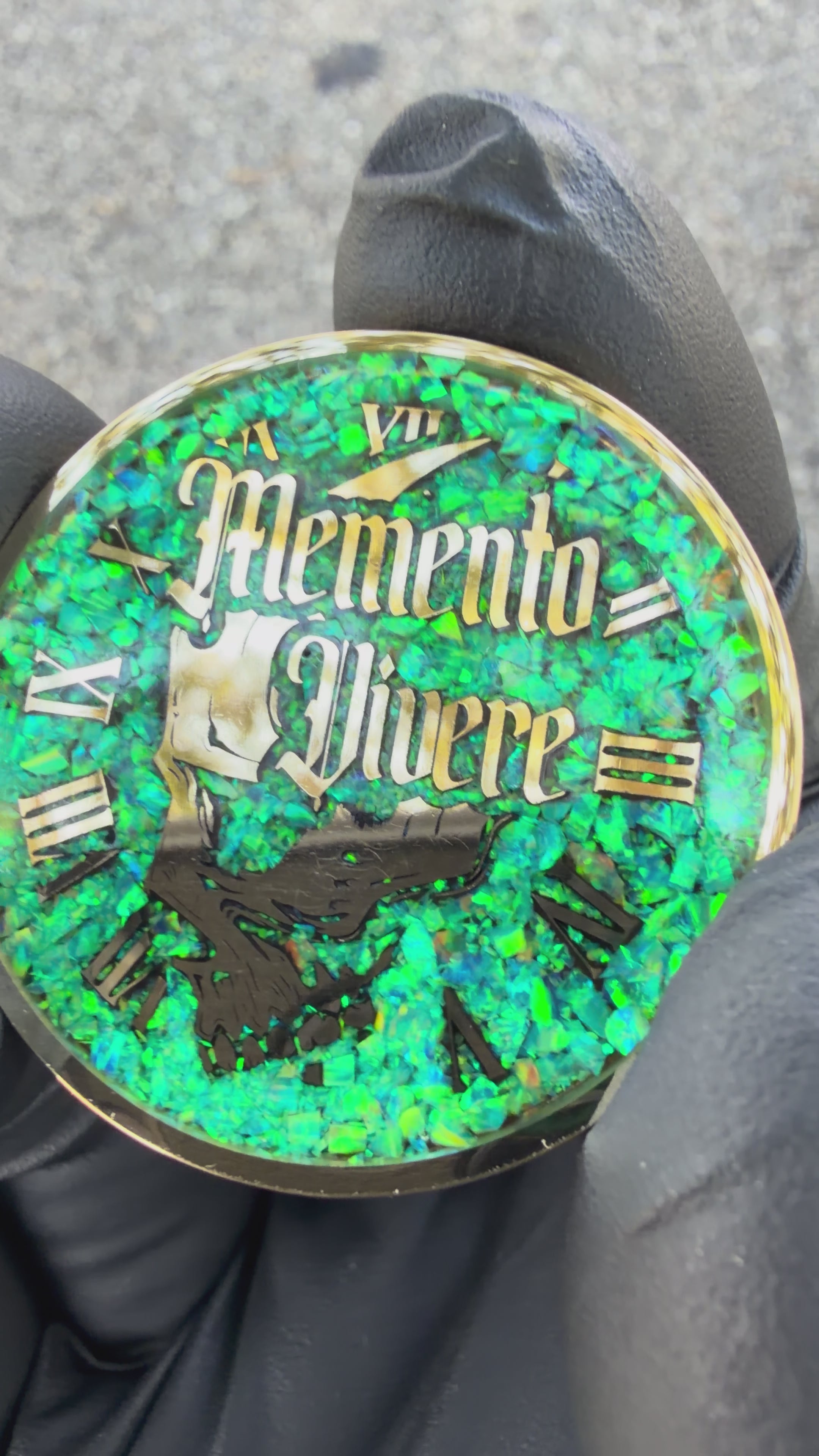 Memento Mori/Vivere Challenge Coin w/Nitro Green Opal inlay