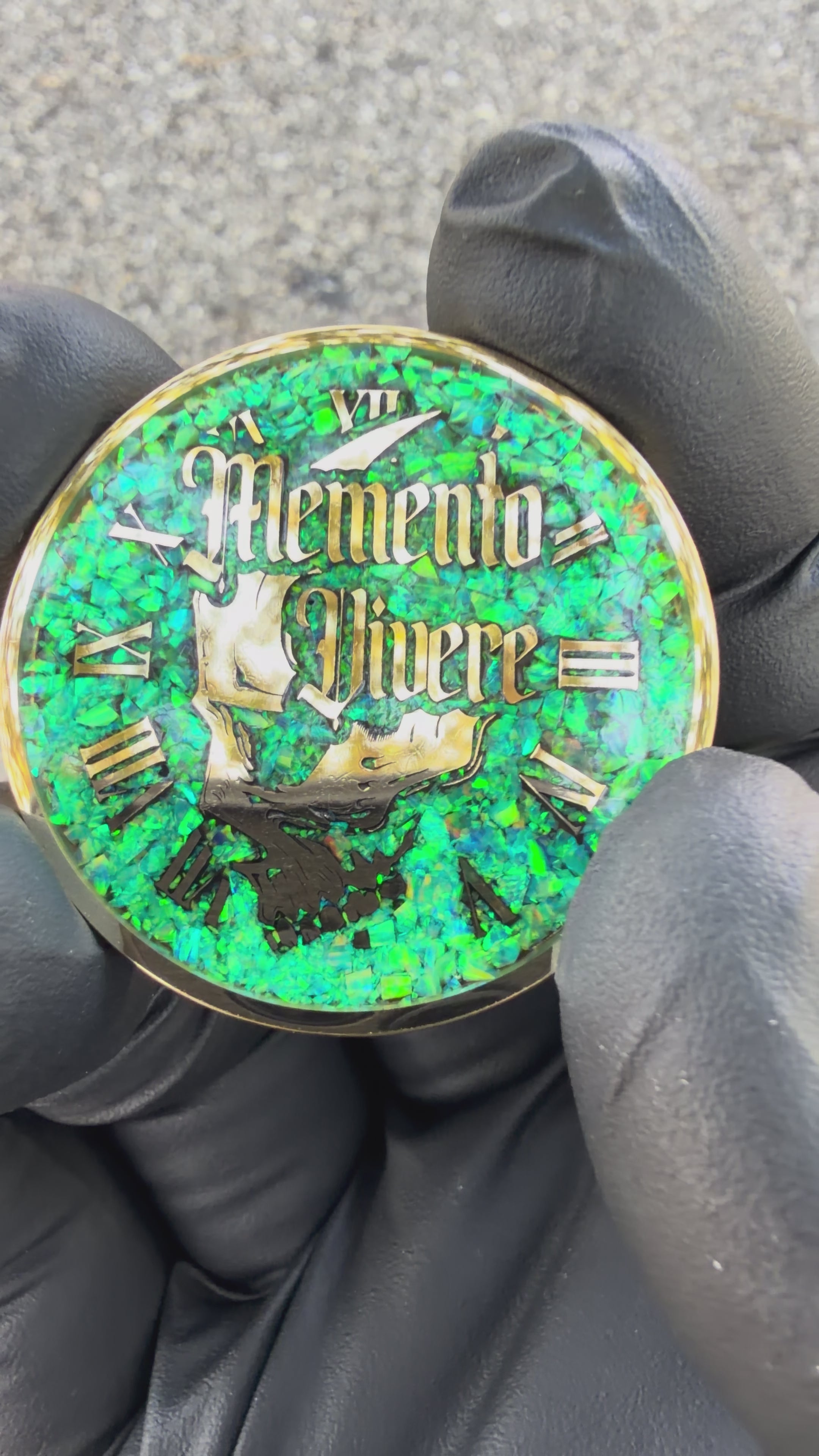 Memento Mori/Vivere Challenge Coin w/Nitro Green Opal inlay