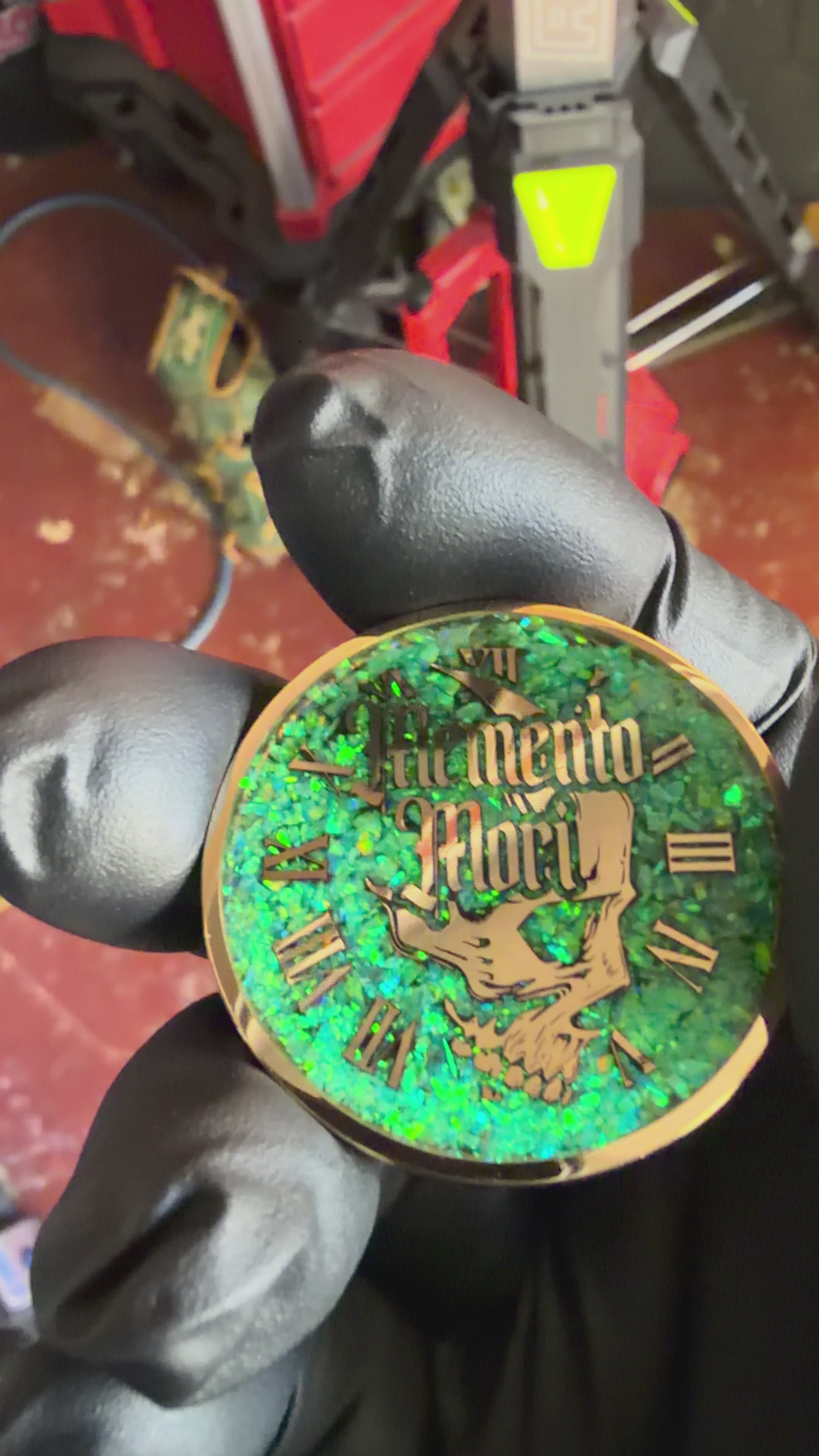 Memento Mori/Vivere Challenge Coin w/Nitro Green Opal inlay